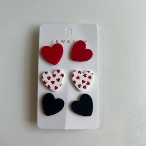 Heart Shaped Earrings Set - Red, White, Black
